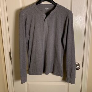 Old Navy Waffle Knit Light Gray Henley Long Sleeve Shirt Button Collar Sz L